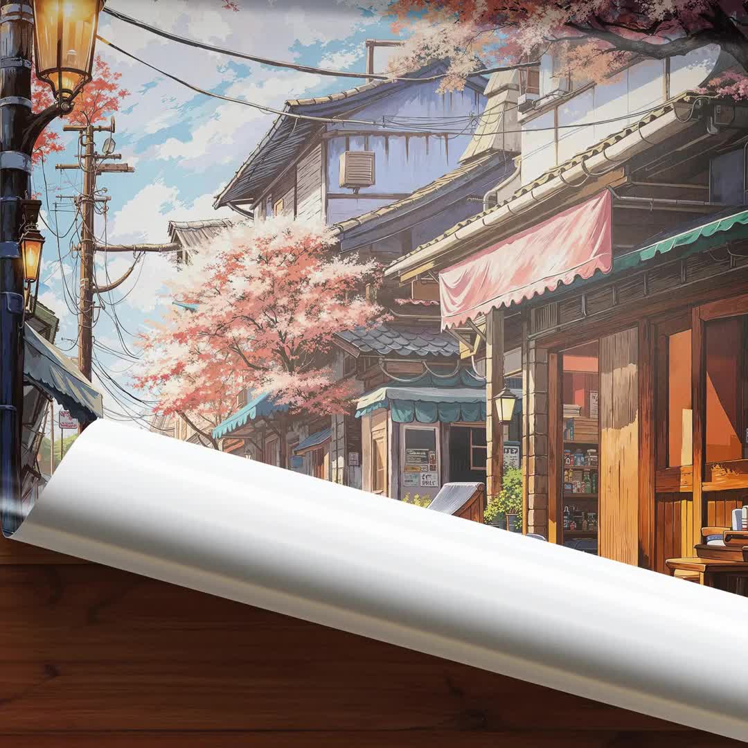 Sakura Cherry Blossom Poster - Relaxing Japanese Street Scene - Etsy